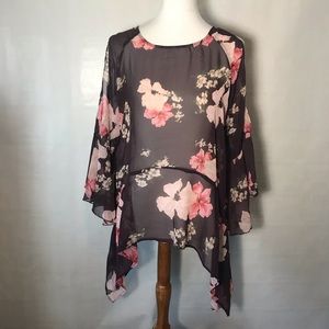 Buffalo Sheer Floral Bell Sleeve Top